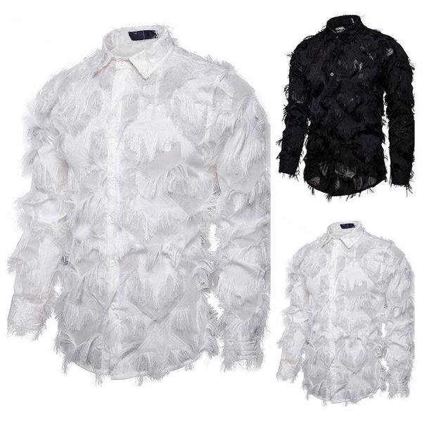 

men's casual shirts spring autumn clothing 2021 british loose shirt lapel long sleeve camisas para hombre, White;black