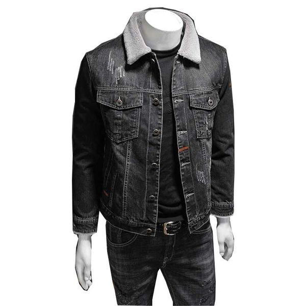 

men's jackets thermal denim jacket thickened fleece oversized m-xxxxl 2021 winter, Black;brown