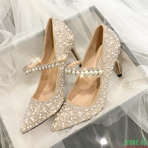 

dress shoes 2021 est women heels female pumps fashion pearl decorative strape ladies diamond wedding, Black