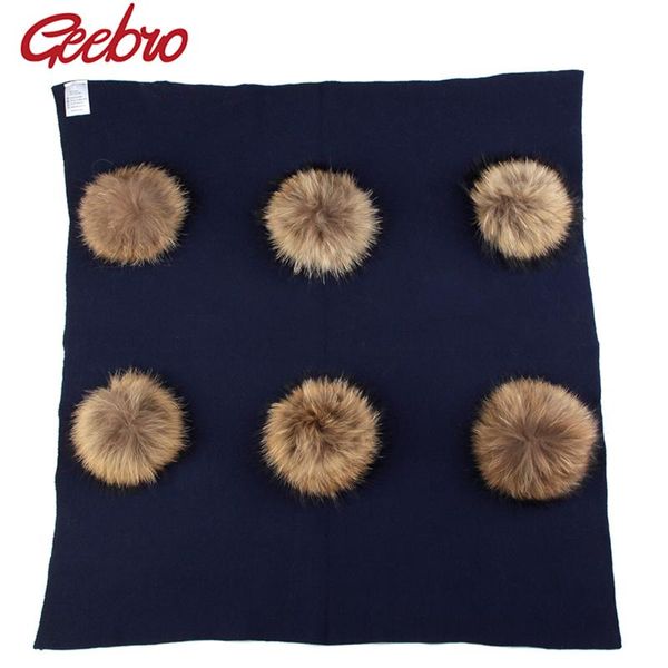 

scarves geebro born warm cashmere swaddling solid blanket baby travel sleeping with real fur pompom bedding swaddles wrap, Blue;gray