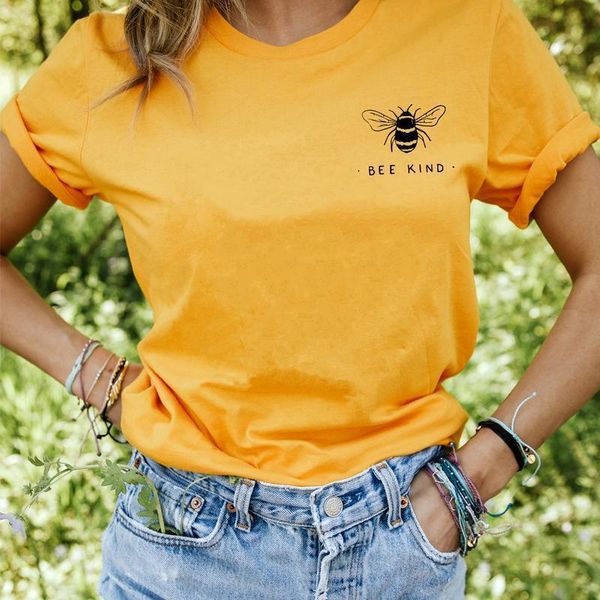

bee kind cute graphic printed women arrival summer funny 100%cotton be pullover outfits kindness shirts, White