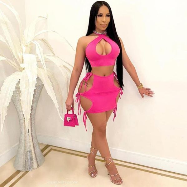 

women's swimwear 2021 yiiciovy summer women bikini set beachwear dress halter camis and bandage tight mini skirt sets, White;black