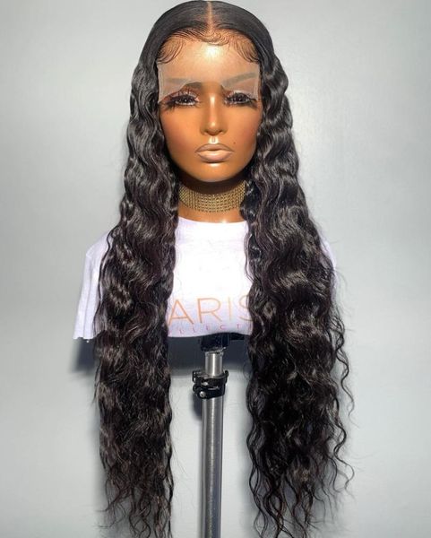 

synthetic wigs 26inch natural black kinky curly loose wave preplucked glueless lace front wig for women with baby hair 180%density