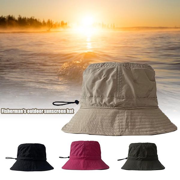 

wide brim hats fisherman hat men and women street summer sunscreen sun outdoor wild drawstring flat basin pr sale, Blue;gray