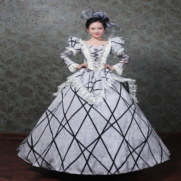 

casual dresses print silvery renaissance velvet floral brocade ball gown dress reenactment halloween costume, Black;gray