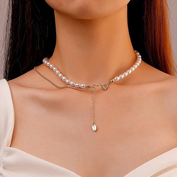

pendant necklaces necklace women artificial pearl woman chain charms girls jewelry gold color trendy european metal halskette, Silver