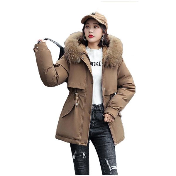 

women's down & parkas 2021 winter jacket women fur collar hooded thick warm cotton white green fashion loose coat n1457, Black