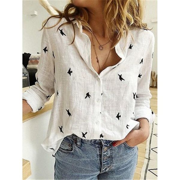 

women long sleeve animal print shirt casual lapel buttons blouse for ladies 2021 women's blouses & shirts, White