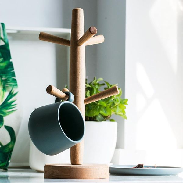 

hooks & rails removable wooden coffee cup holder counterpantry stands mug shelves hanger with 6 storage jewelry display stand