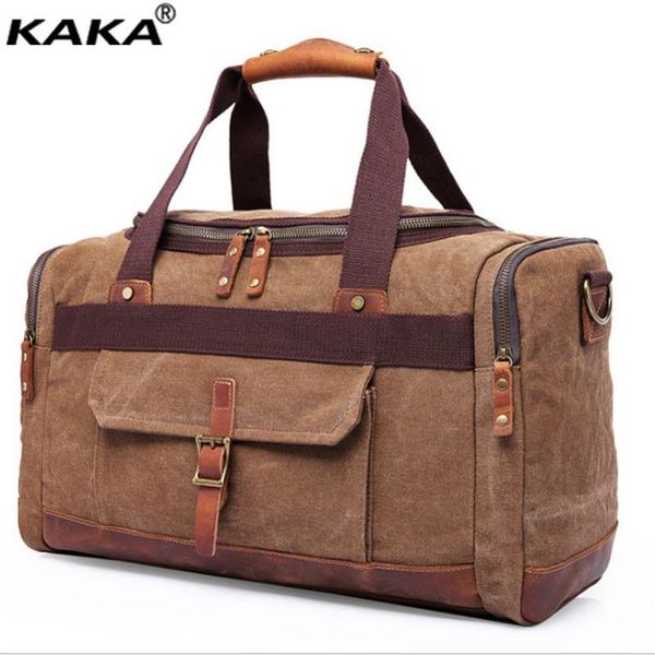 

duffel bags kaka brand designer vintage men luggage travel large capacity canvas handbag messenger shoulder bag black d344