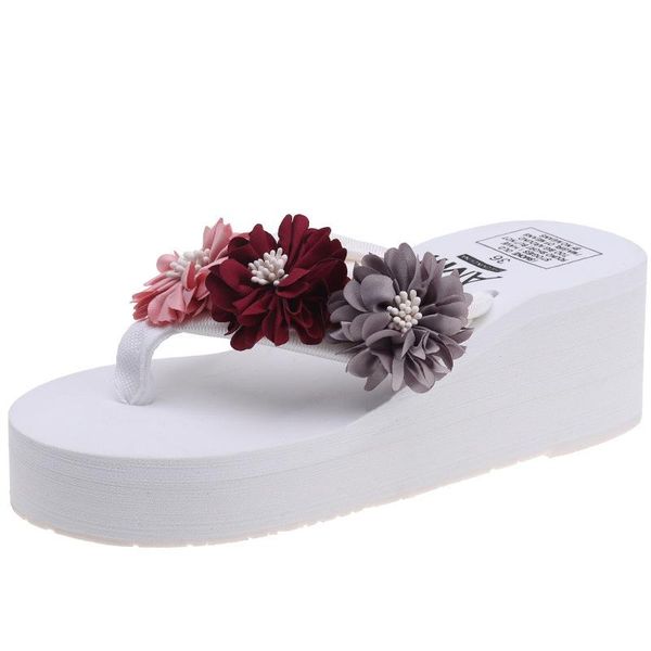 

slippers women's wedges shoes for women zapatos de mujer fashion outside flower flip flops casual beach, Black