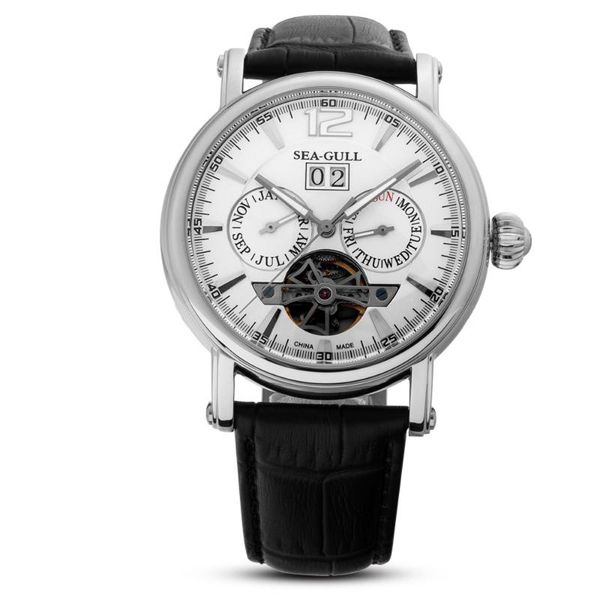

sea-gull m307s automatic mechanical men's watch self winding power reserve flywheel wristwatches, Slivery;brown