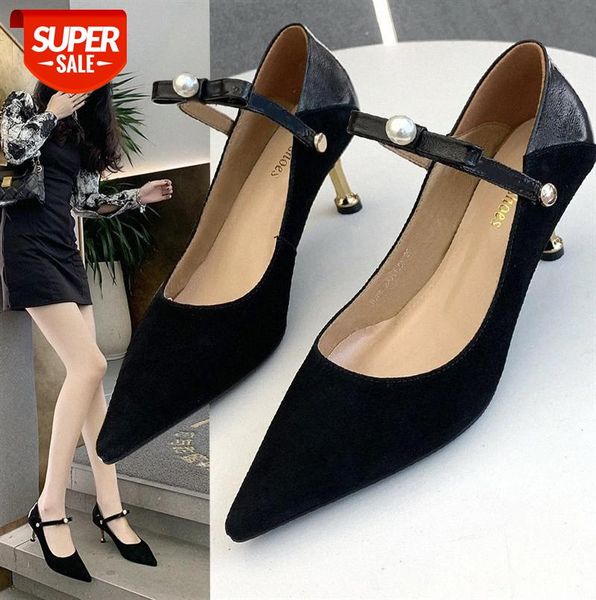

bowknot korean style stiletto pointed shallow mouth four single shoes women's one-word buckle high-heeled #dg83, Black