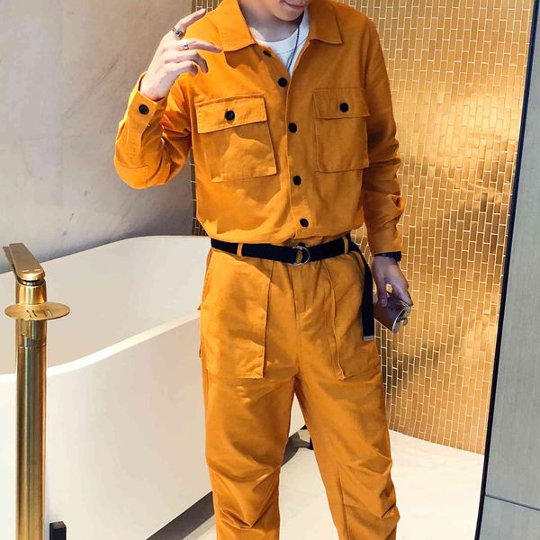 

men's pants high street hip hop casual long sleeve cargo pant male streetwear overalls couple clothes jumpsuit harem trousers men mrx9, Black