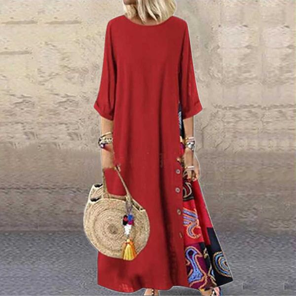 

new arrive women long sleeve linen print o neck summer loose dress cotton long elegant plus size dresses for women y1006, Black;gray