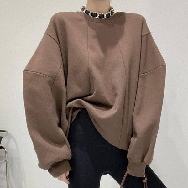 

women's hoodies & sweatshirts [ewq] korean chic autumn winter lazy wind round neck pullover design loose large lantern sleeve women swe, Black