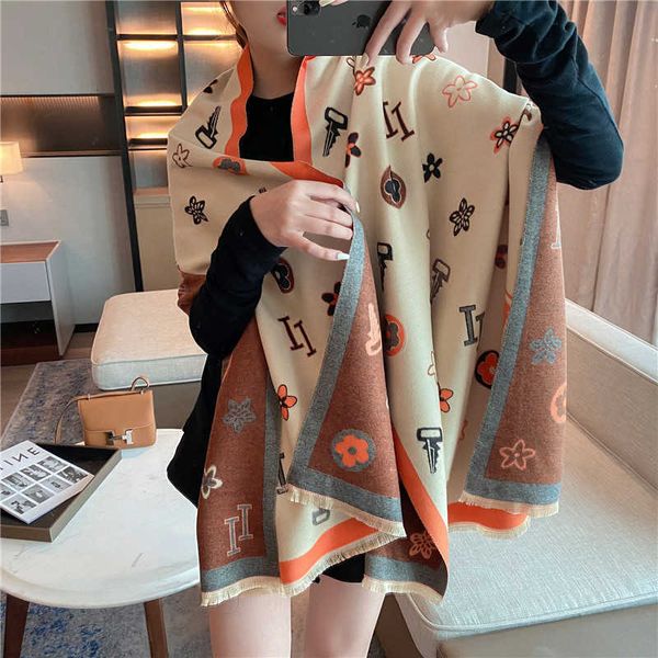 

2021 autumn and winter imitation cashmere thickened warm scarf women's versatile air conditioning shawl student bib, Blue;gray