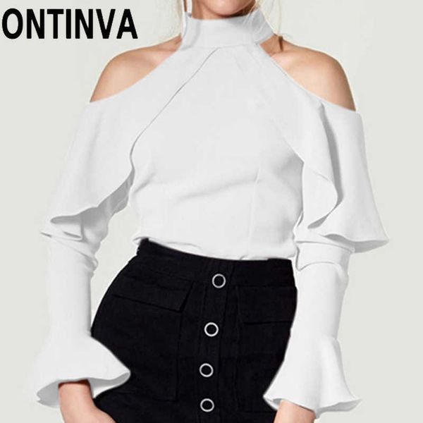 

clearance women summer long sleeve blouse shirts with bow tie cold shoulder blusas girls clubwear ladies clothing 210527, White
