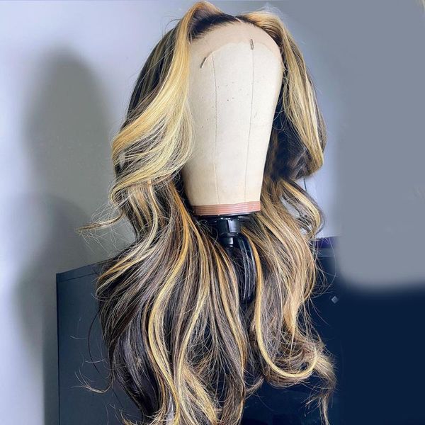 

lace wigs highlight wig body wave honey blond ombre 13x4 hd transparent front human hair for women remy brazilian baby, Black;brown