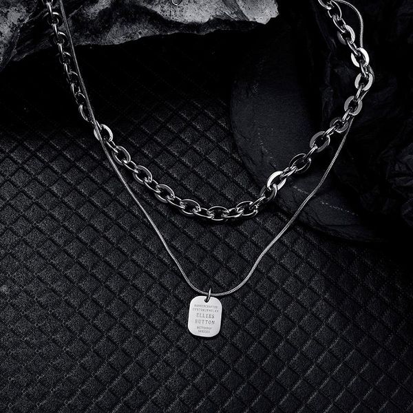 

chains square double stacked necklace summer female ins tide hip-hop male collarbone chain personality versatile high street cool, Silver