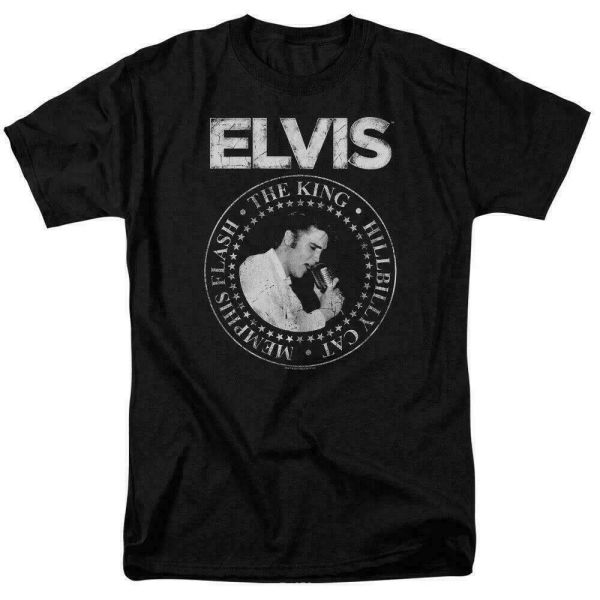 

elvis presley rock king t shirt licensed rock n roll band music merch black, White;black