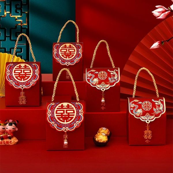 Geschenkpapier 50 Stück Bronzing Red Chinese Style Box Kuchen Keks Verpackung Mariage Candy Hochzeitsgeschenke für Gäste Boite Macaron
