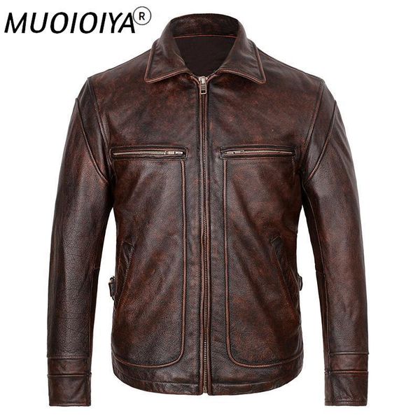 

men's leather & faux 2021 autumn winter men parka genuine fur coat male real cow jacket business motorcycle bomber slim outwear d115, Black