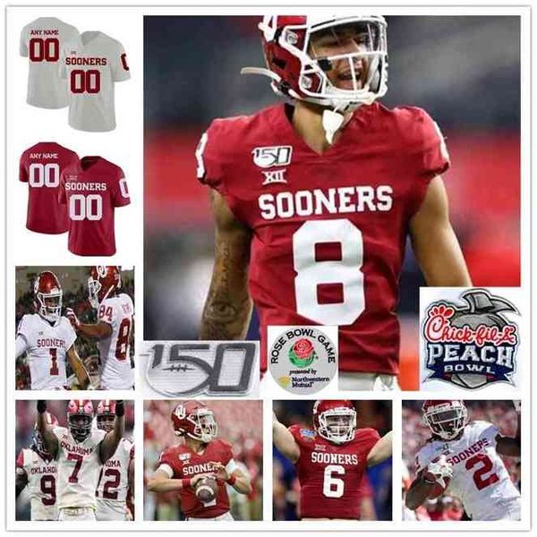 

GoodCustom Oklahoma Sooners 7 Spencer Rattler Football stitched Jersey personalized any name number jerseys Jalen Hurts Redmond Pat Fields, White with peach bowl patch