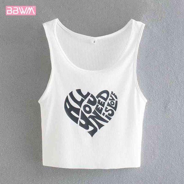 

t-shirt simple letter printing vest casual sports short sleeveless chic female shirt cropped cotton women's zrlr, White