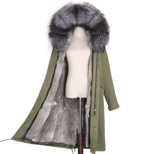 

women's fur & faux x-long parka waterproof winter jacket liner women natural raccoon hood real coat detachable streetwear, Black