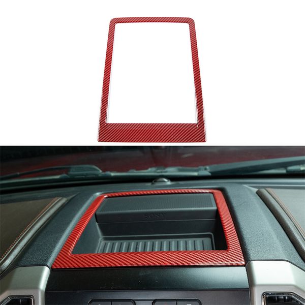 Quadro decorativo do compartimento decorativo do compartimento do armazenamento do console do console do ABS para o FORD F150 15 + fibra de carbono vermelho