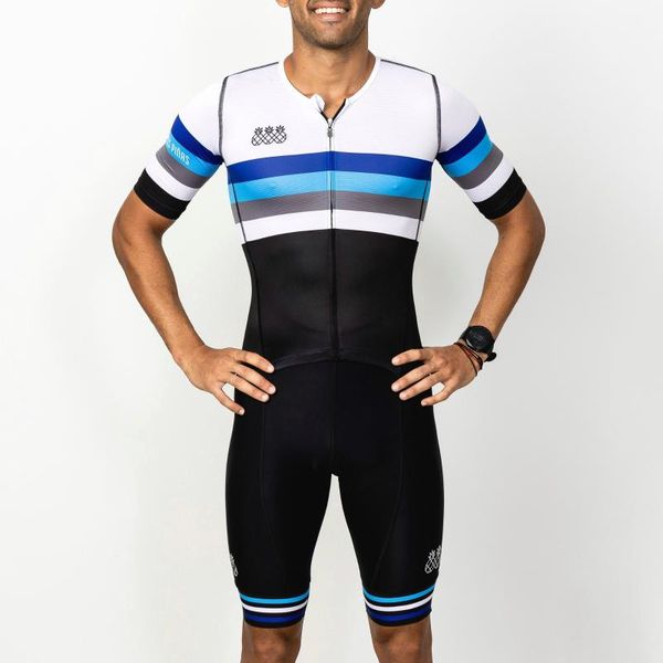 

racing sets tres pinas 2022 men cycling skinsuit summer triathlon jumpsuit bike stripe bodysuit ciclismo outdoor sports equipment, Black;blue
