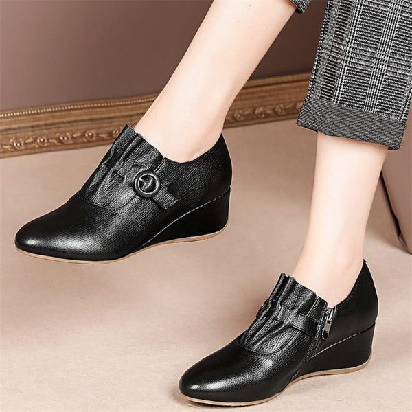 

boots us size 3-us 10.5 oxfords shoes women genuine leather wedges ankle female low round toe pumps casual, Black