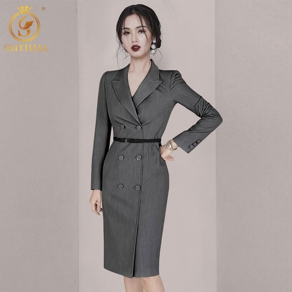 

fashion runway designer dresses women's long sleeve double breasted turndown collar vestido da festa 210520, Black;gray