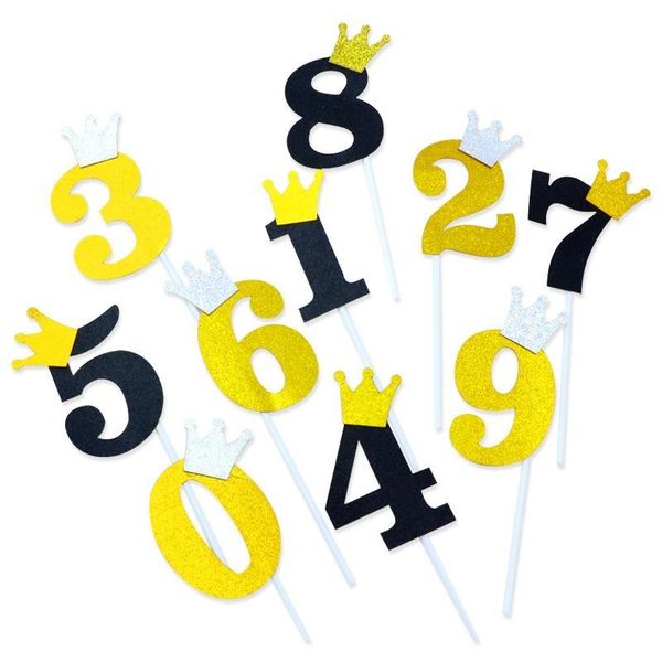 

other event & party supplies 10pcs 0-9number cake decorations giltter crown papercard happy birthday ers for baby shower anniversary wed