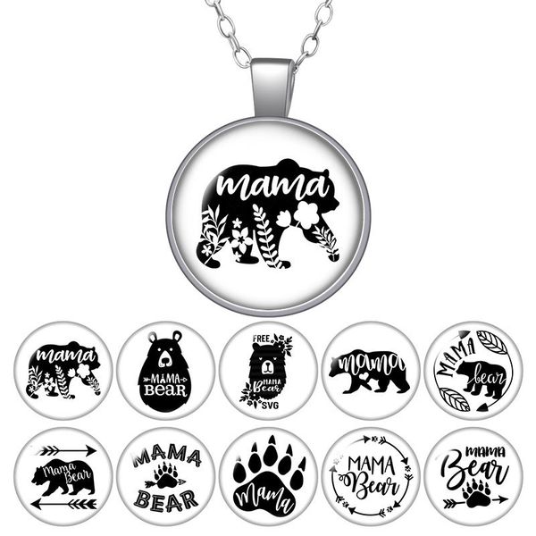 

mama bear love mom round pendant necklace 25mm glass cabochon silver color jewelry women party birthday gift 50cm