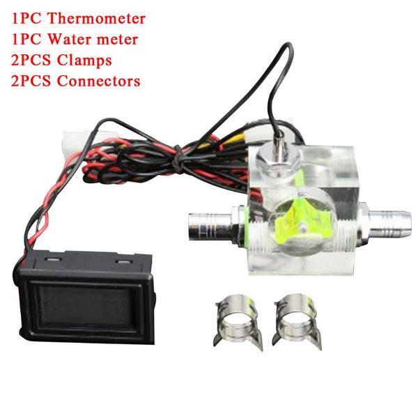 

combination flow meter durable water cooling system computer cpu 2 clamps digital display led thermometer professional 5-24v fans & coolings