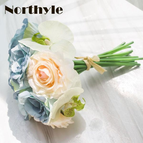 

northyle artificial moth orchid rose wedding bouquet fake flowers decor bride holding for marriage decorative & wreaths
