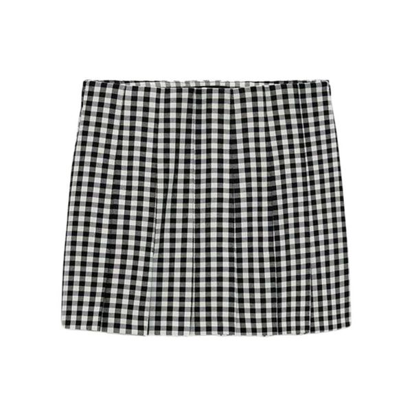 

skirts diyig woman spring and summer high waist pleated plaid mini skirt black white for women