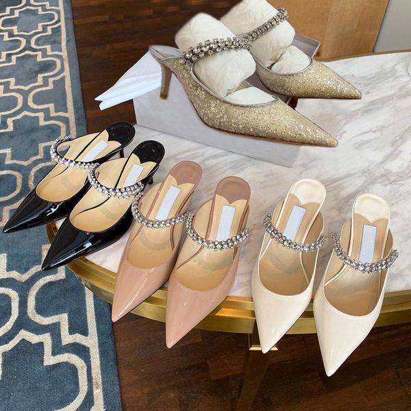 

dress shoes women's pointed rhinestone high-heeled muller half trailer outside wearing mesh sequin bride wedding black white