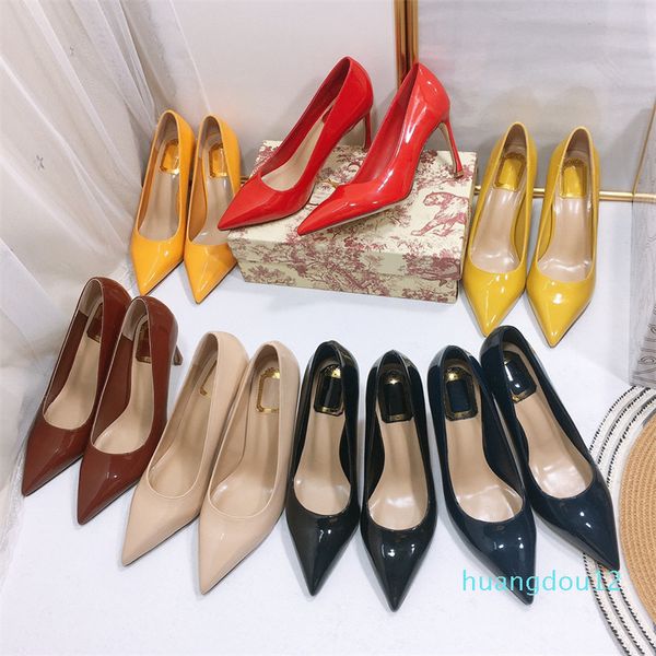 

designer womens shoes high heels sandals luxury rubber letters horseshoe shaped leather professional wedding party pointed shoe, Black