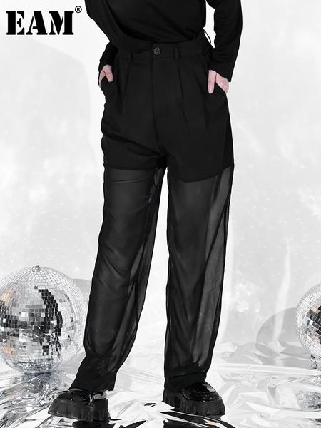 

women's pants & capris [eam] high waist black pleated mesh long wide leg trousers loose fit women fashion tide spring summer 2021 1w747, Black;white