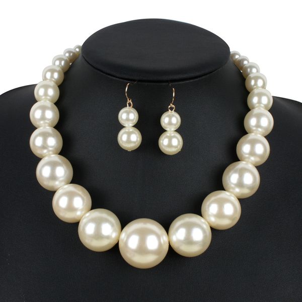 Grandi perle artificiali fatte a mano collane di perline girocolli set di orecchini per le donne ragazza festa club matrimonio compleanno gioielli di moda