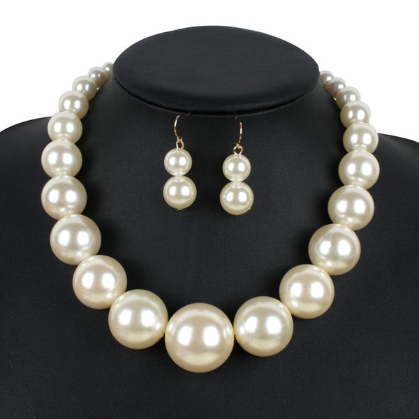 

large man-made pearl handmade beaded necklaces chokers earring sets for women girl party club wedding birthday fashion jewelry, Silver