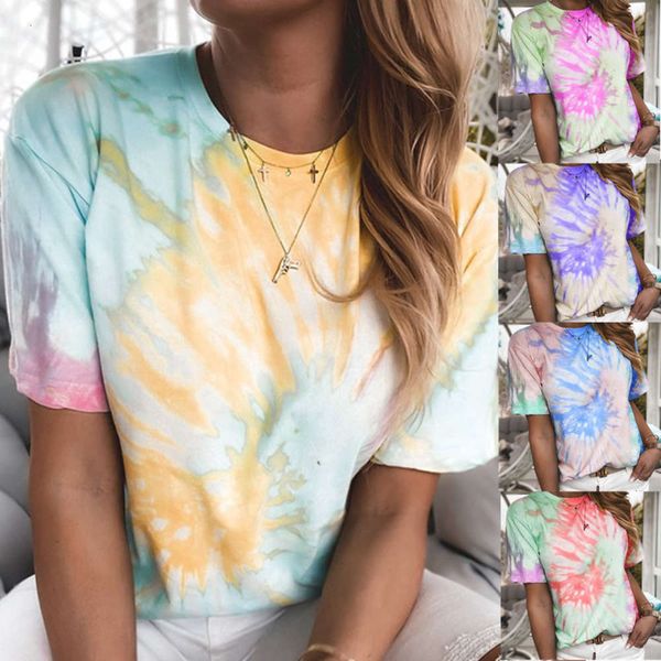 

women's t-shirt summer tie dye gradient printing loose oza9, White