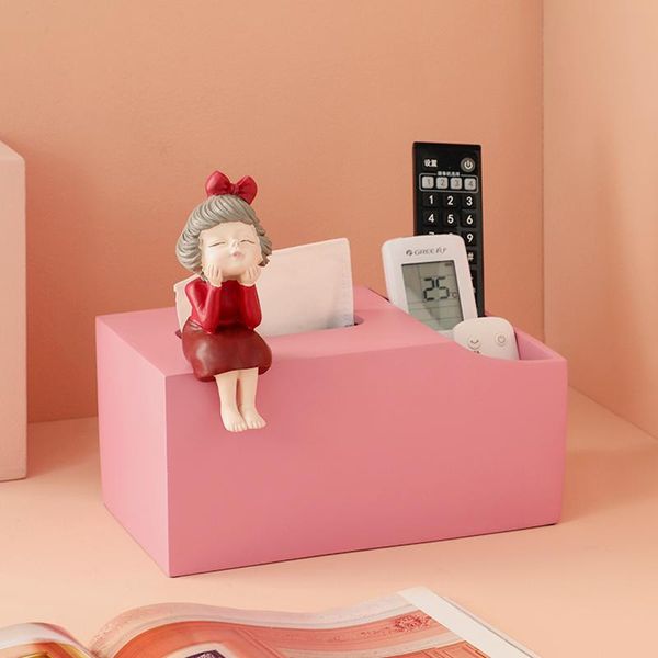 

pink cute girl tissue box resin art home decor office livingroom toilet paper wipe dispenser napkin holder storage for table boxes & napkins