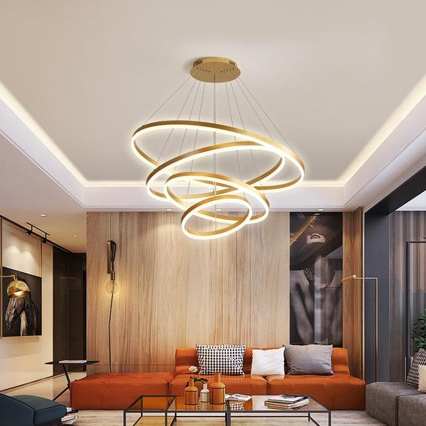 

pendant lamps modern led ring lights golden creative aluminum circle lamp for living room restaurant home