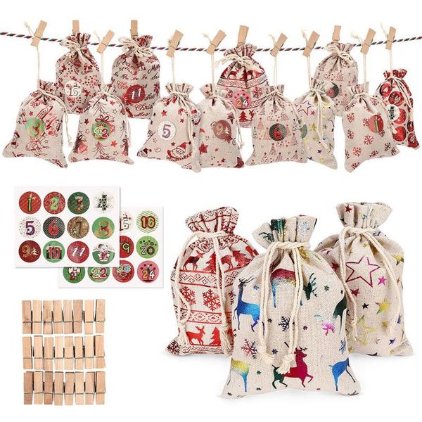 

christmas decorations 24pcs gift bags calendar countdown jute bag candy storage pouch year diy advent