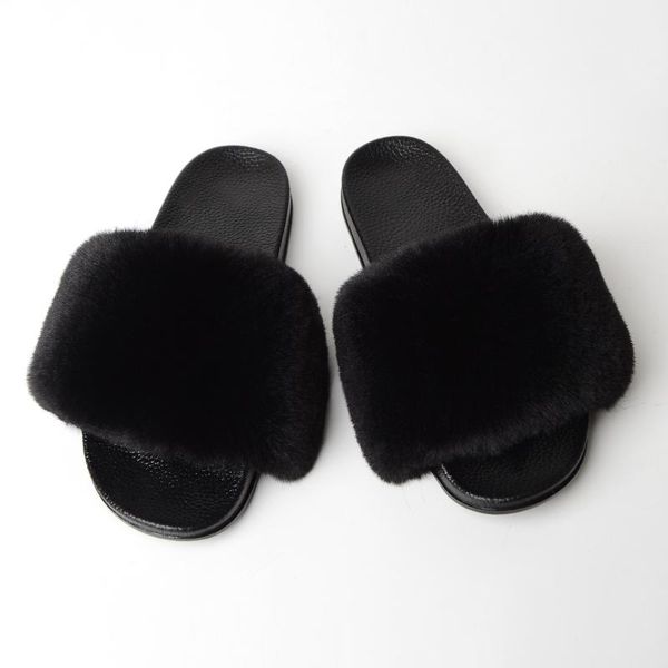 

slippers 2021 fluffy for women indoor faux fur slides fuzzy shoes sandals fashion outdoor summer home flip flops, Black