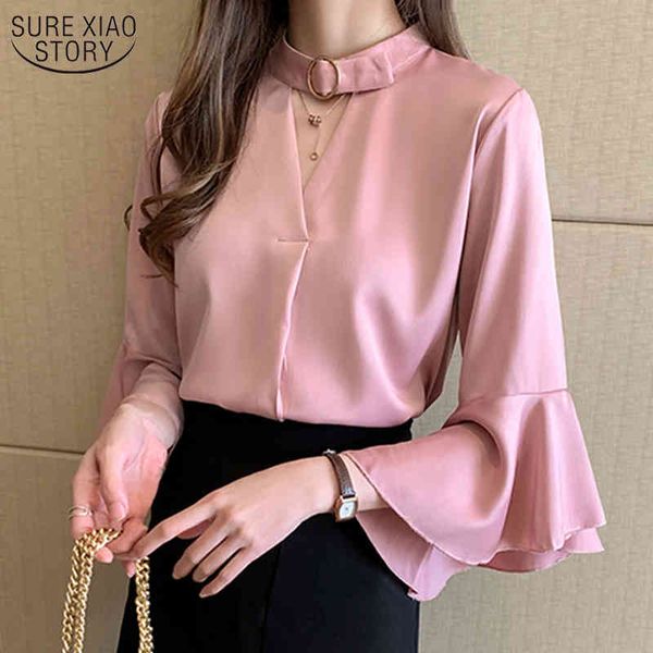 

fashion women summer casual shirts office lady korean solid clothing blusas long sleeve blouse pullover 10493 210508, White